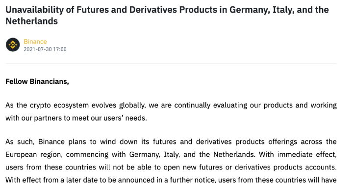 馬來西亞、印度接連找上門，幣安宣布逐步停止歐洲衍生品交易業務