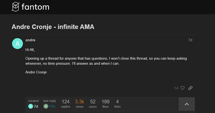 Andre Cronje 對話社群：不要因為我加入而去投資一個項目