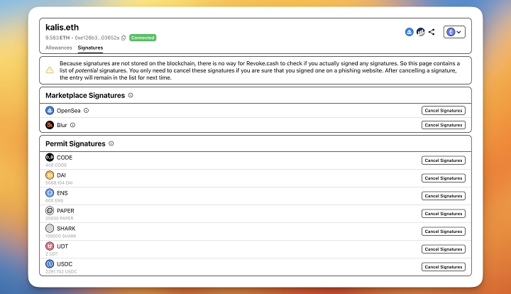 Revoke.cash 推出簽名儀表板,支援用戶查看並取消可疑簽名