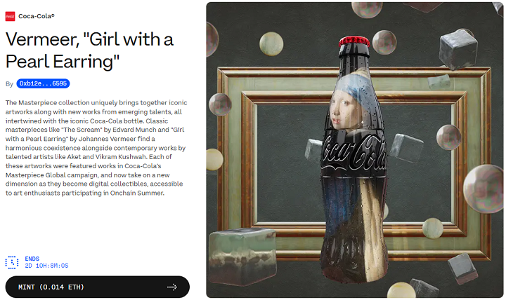 可口可樂在 Base 上推出結合名畫的 NFT 作品，已開放限時鑄造