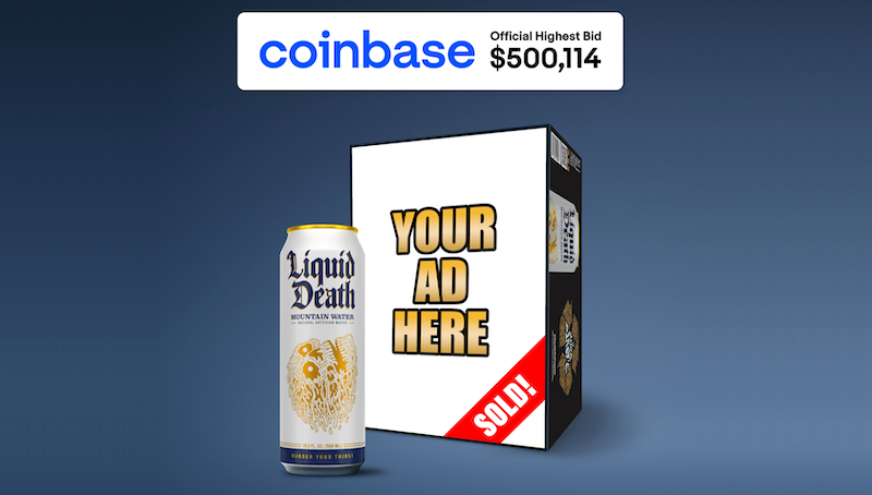 Coinbase 玩行銷花招！斥資 50 萬美元買「死亡之水」廣告權，投放全美零售通路