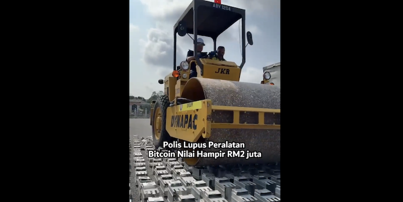 馬來西亞警方碾碎 985 台比特幣礦機,眼尖網友:算力板呢?