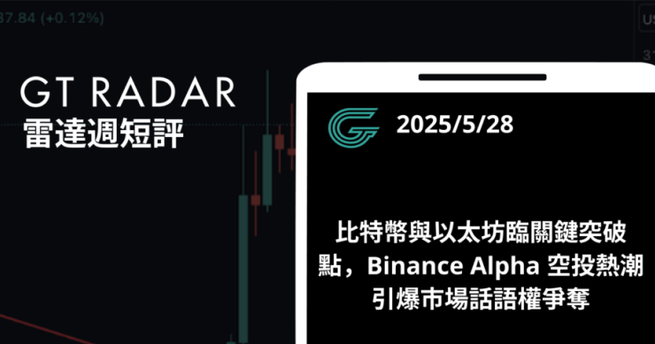 GT Radar 雷達週報 5/28：比特幣與以太坊臨關鍵突破點，Binance Alpha 空投熱潮引爆市場話語權爭奪
